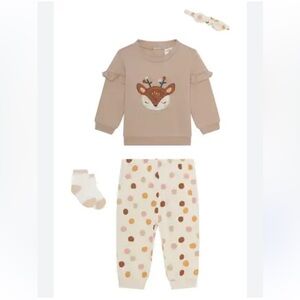 Petit Lem Adorable Deer Outfit with Polka Dot Pants